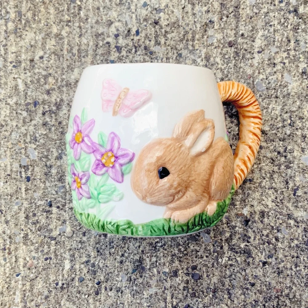 Vintage Wangs International bunny floral butterfly mug rabbit Cottagecore - Picture 2 of 8
